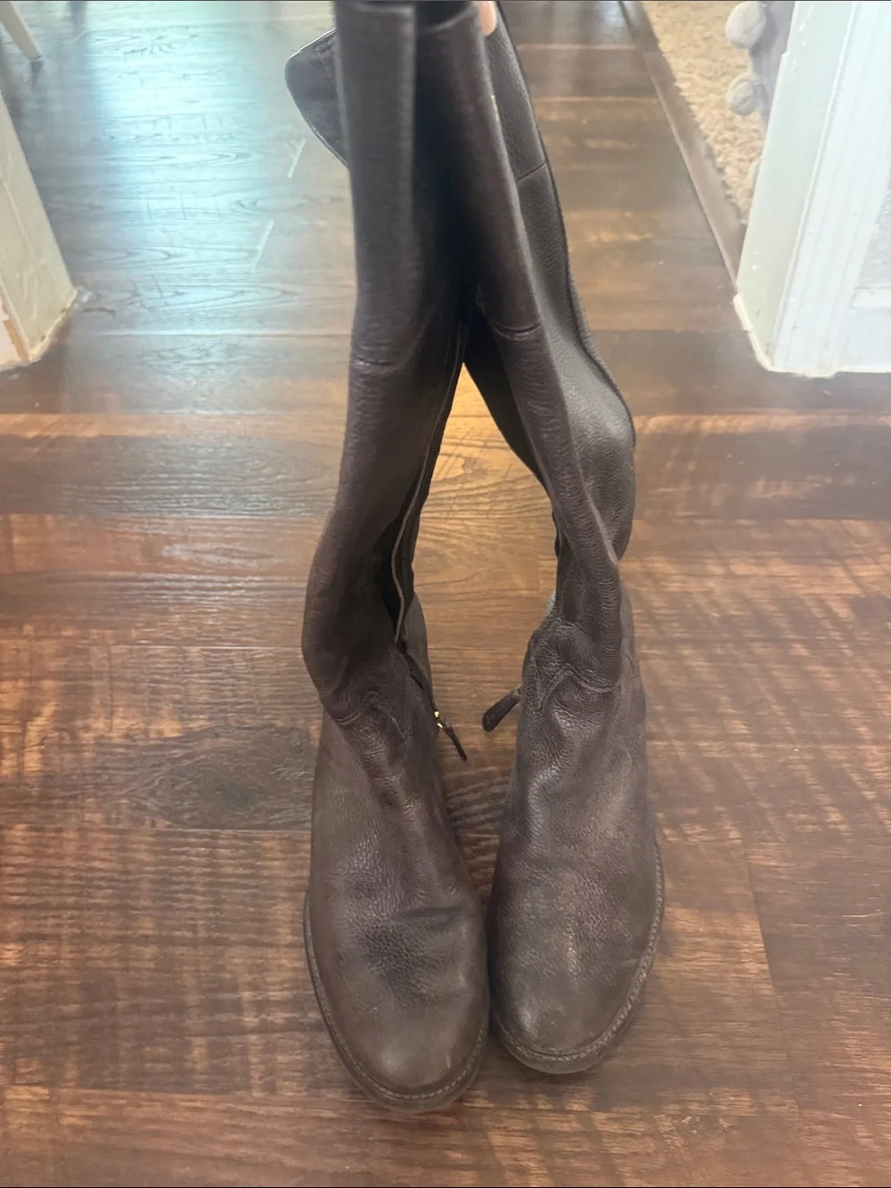 Tory Burch Dark Brown Leather Tall Logo Riding Boots